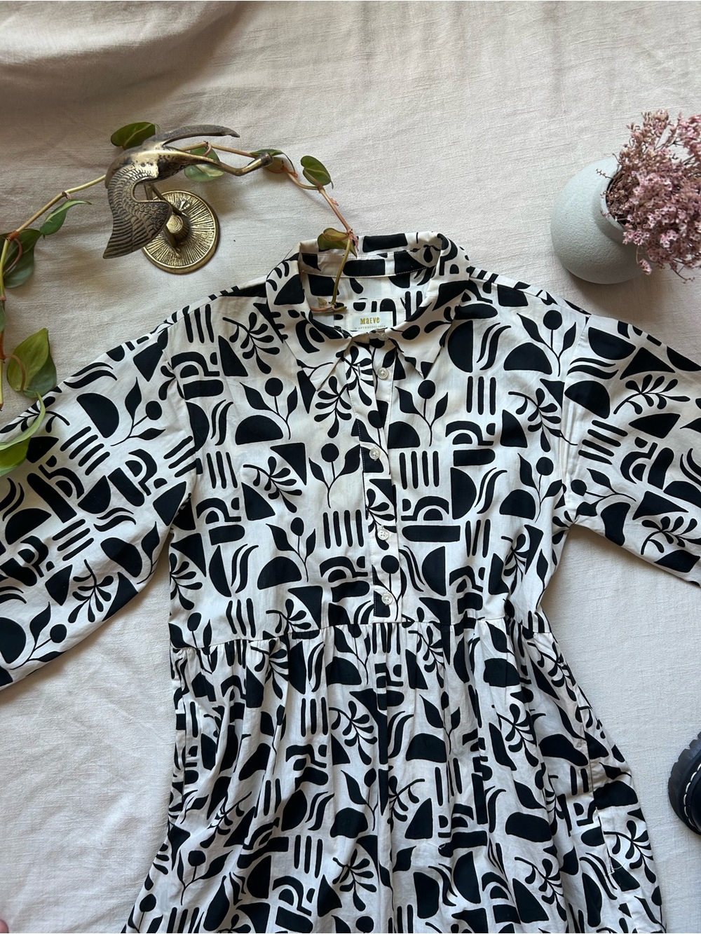 Anthropologie Black & White Abstract Print Button Maxi Dress - Picture 2 of 5